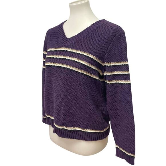 Christopher & Banks Womens XL Long Sleeve Striped V-Neck Pullover Sweater - Picture 1 of 6